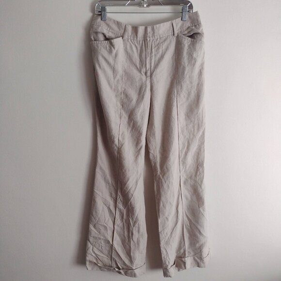 J. Crew Wide Leg Flax Linen Pants 12 Y2K Tan Cuffed Lagenlook Pant - Picture 1 of 8